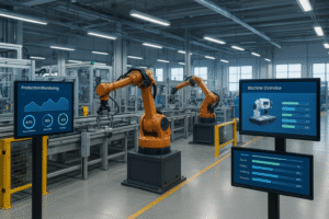 Industrial Engineering in Smart Manufacturing with cobots and digital dashboards